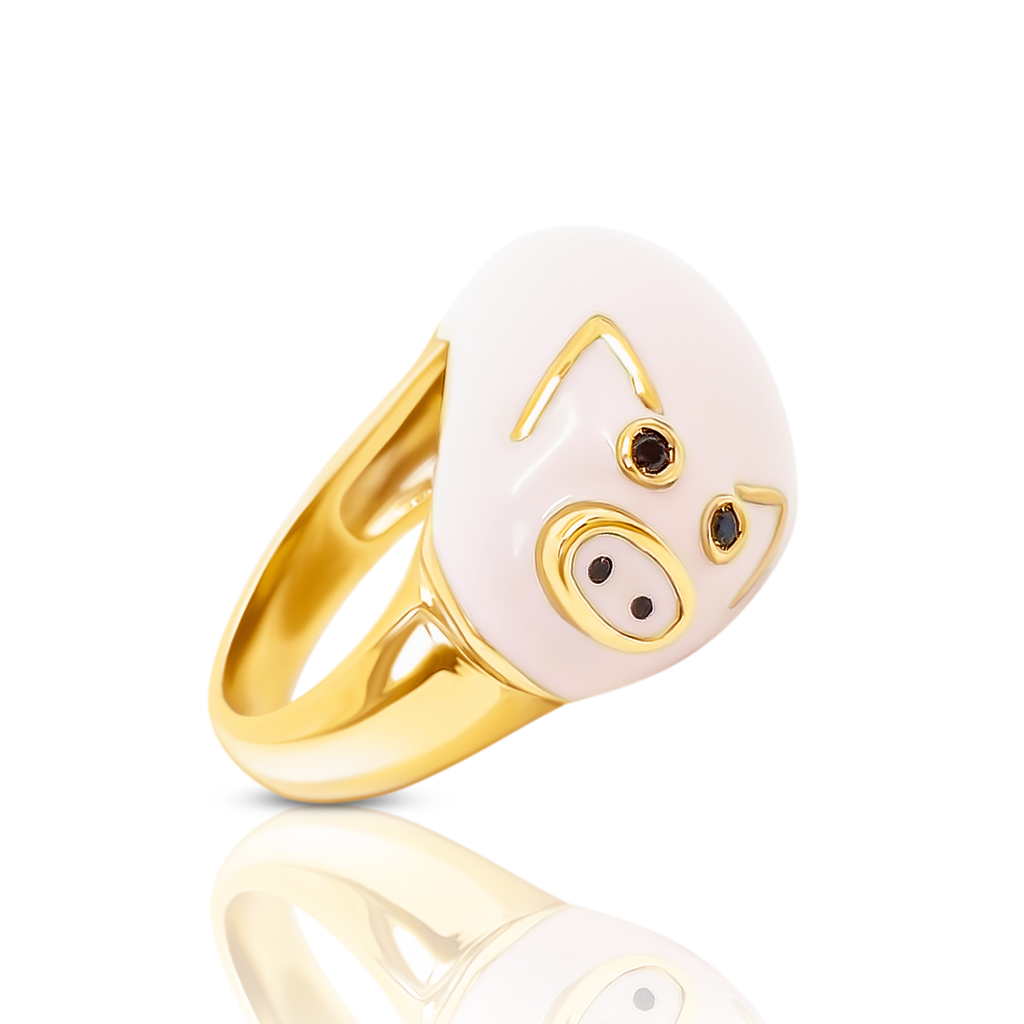 Chiara bello 18k gold-plated enamel LINO PIG Designer ring on IndieFaves