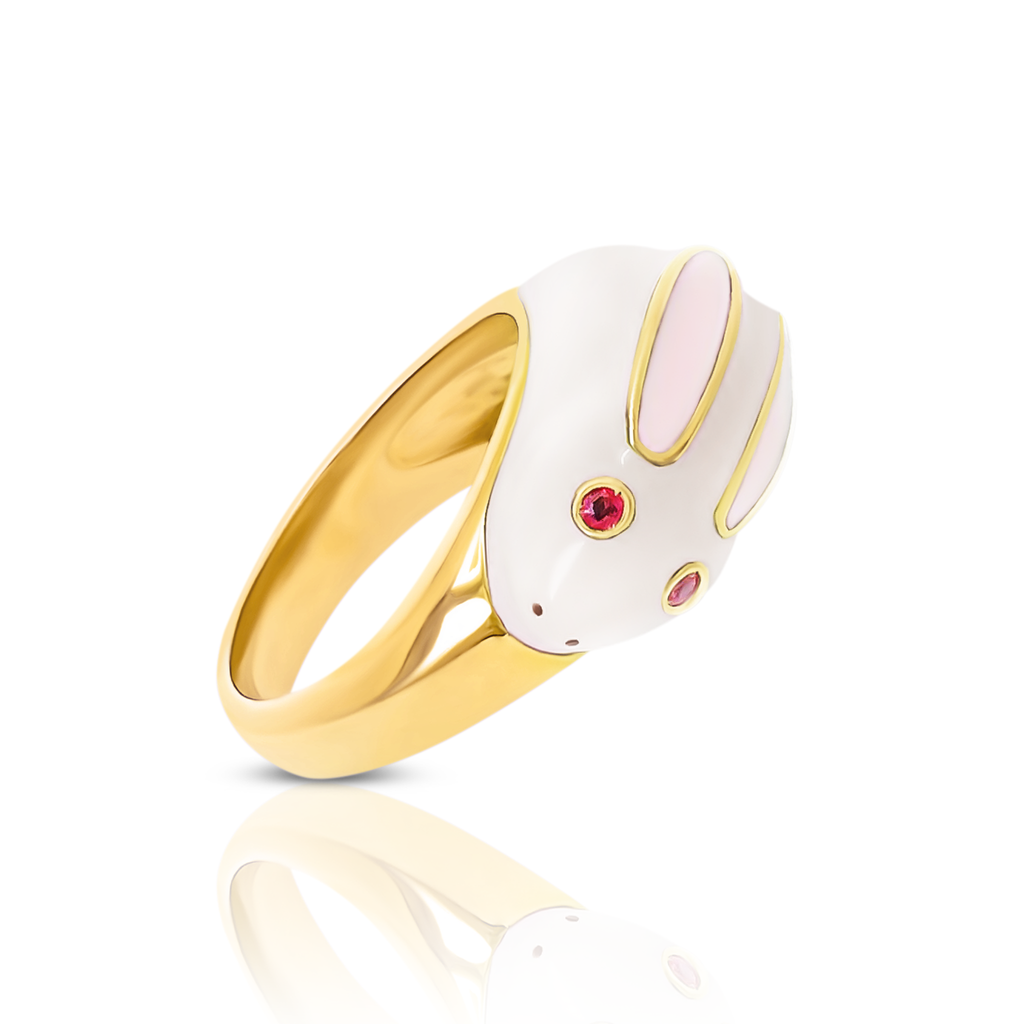 chiara bello 18k gold-plated enamel ROBI RABBIT Designer ring on IndieFaves