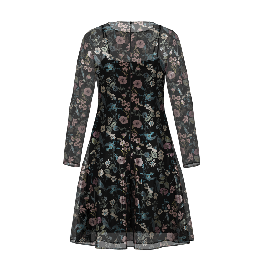 Day To Night Flowerfield Dress In Chiffon Black Back on IndieFaves