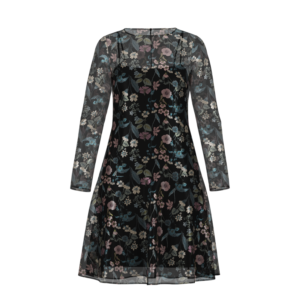 Day To Night Flowerfield Dress In Chiffon Black Front on IndieFaves