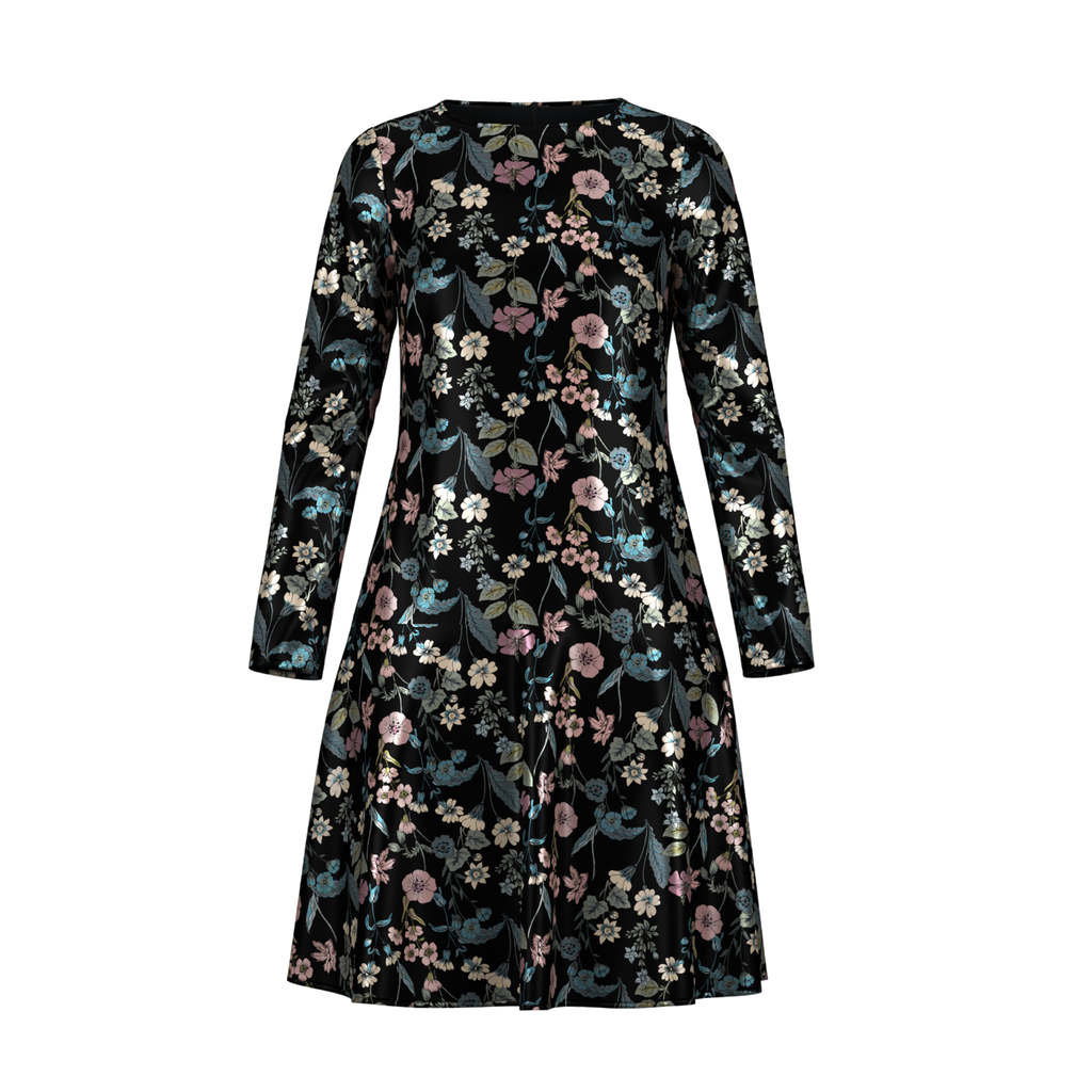 Day To Night Flowerfield Dress In Spandex Crepe Black Front on IndieFaves