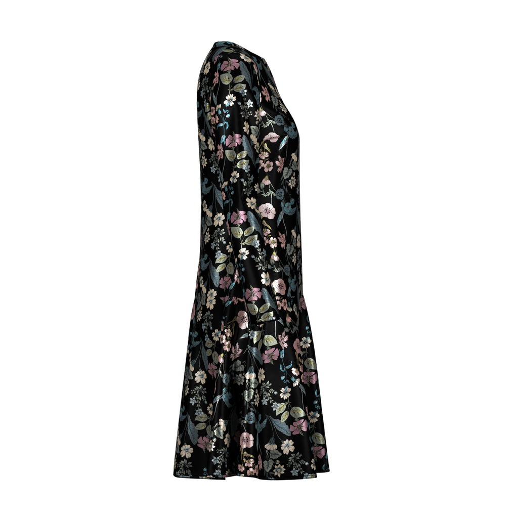 Day To Night Flowerfield Dress In Spandex Crepe Black Right on IndieFaves